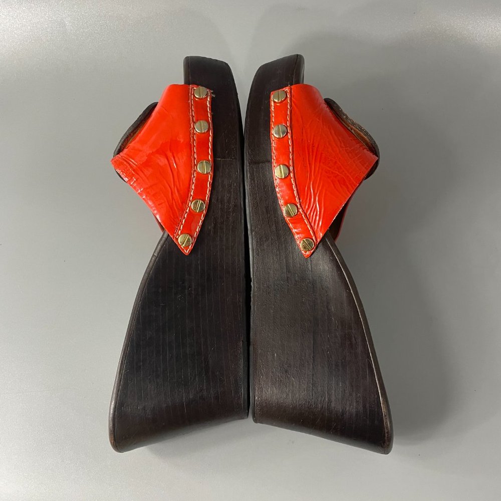 Tory Burch Platform Slides Orange Patent Leather Top, Size 8 M - Picture 8 of 12